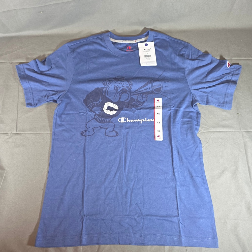 Champion Mens Graphic Tee Gray Blue Bulldog Mascot Short Sleeve XS CPM253TE27001